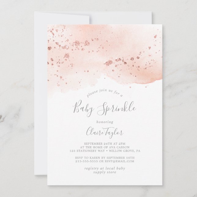 Rose Gold Watercolor Baby Sprinkle Einladung (Vorderseite)