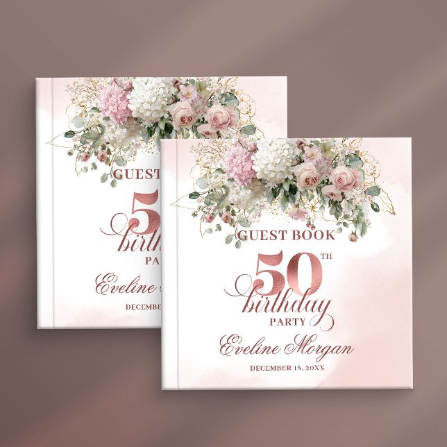 Rose Gold Watercolor Blush 50th Birthday Guest  Gästebuch (Rose Gold Watercolor Blush 50th Birthday Guest Book)