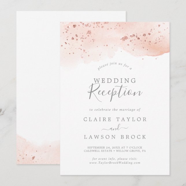 Rose Gold Watercolor Hochzeitsempfang Einladung (Vorne/Hinten)
