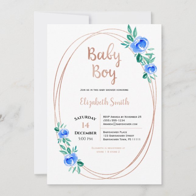 Rose Gold Watercolor Rose Baby Einladung (Vorderseite)