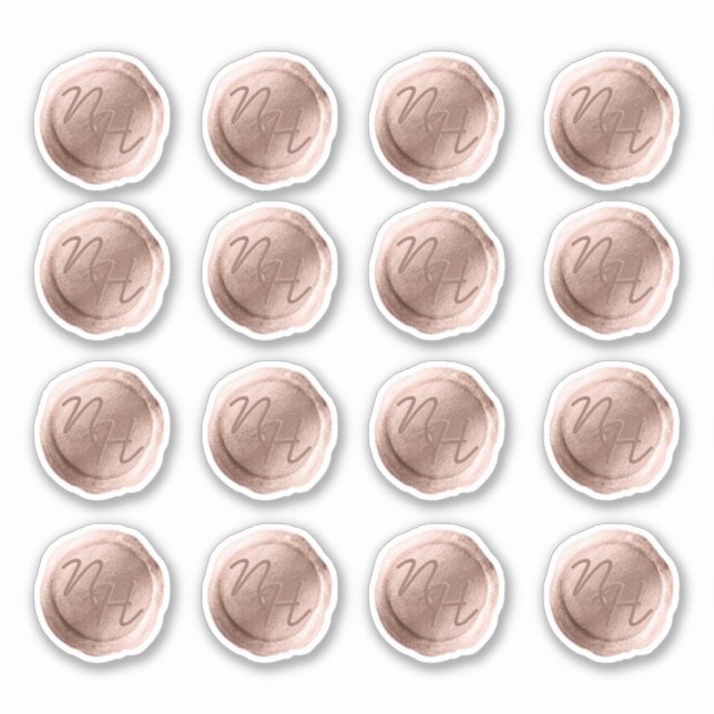 Rose Gold Wax Siegel Initials Wedding Monogram Aufkleber (Vorderseite)