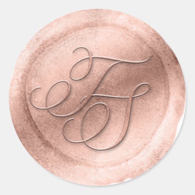 Rose Gold Wax Siegel Look 2 Letter Monogramm Aufkl Runder Aufkleber (Vorderseite)