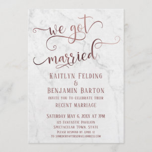Rose Gold "We Got Married" Typografie mit Marmor Einladung