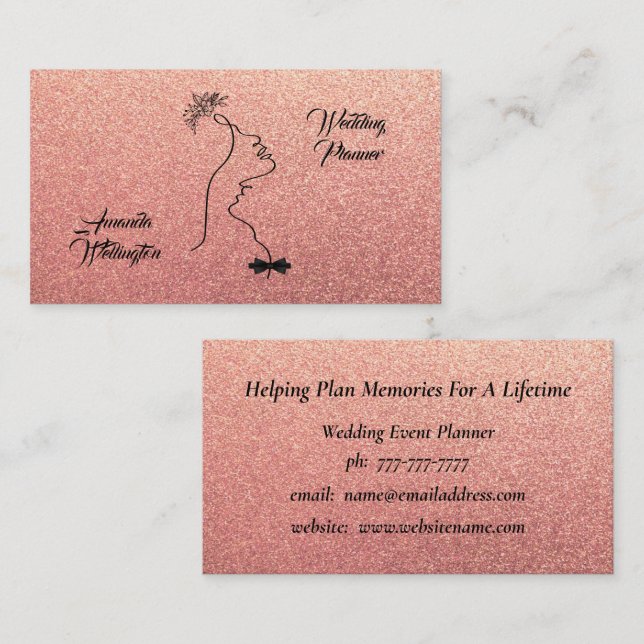 Rose Gold Wedding Event Planner Business Card Visitenkarte (Vorne/Hinten)