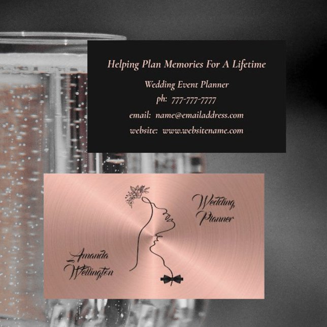 Rose Gold Wedding Event Planner Business Card Visitenkarte (Von Creator hochgeladen)