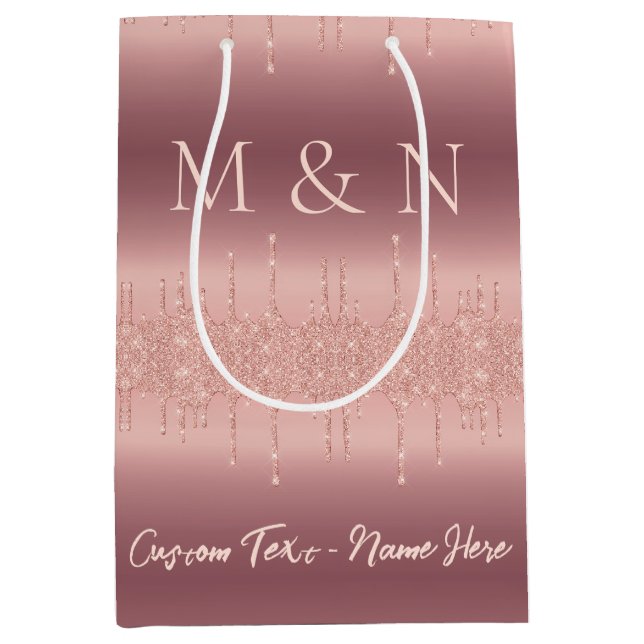 Rose Gold Wedding Geschenktasche Individuelle Name Mittlere Geschenktüte (Vorderseite)