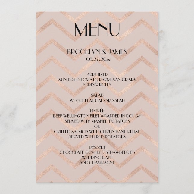 Rose Gold Wedding Menü Zickzack Cards Menükarte (Vorderseite)