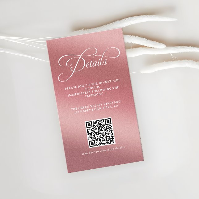 Rose Gold Wedding Reception QR Code Begleitkarte (Von Creator hochgeladen)