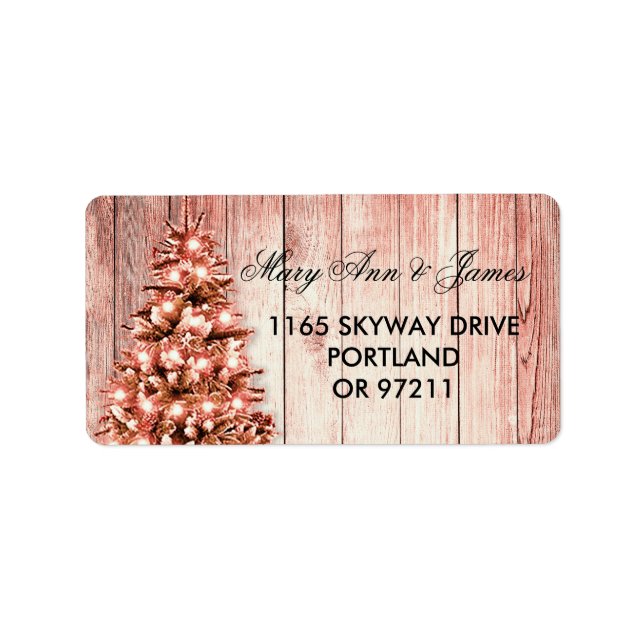 Rose Gold Weihnachten Hochzeit Adresse Tree & Ribb Adressaufkleber (Vorne)