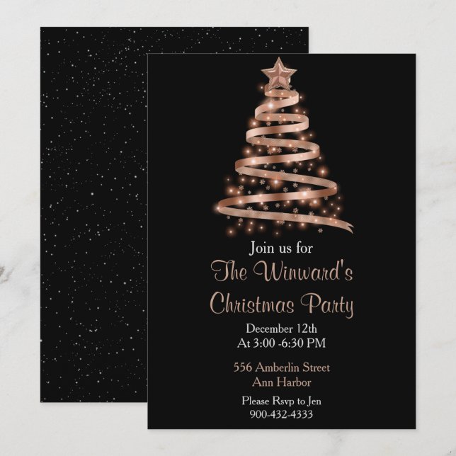 Rose Gold Weihnachtsbaum Einladung (Vorne/Hinten)