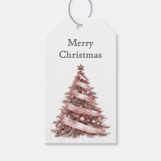 Rose Gold Weihnachtsbaum Geschenkanhänger (Vorderseite)