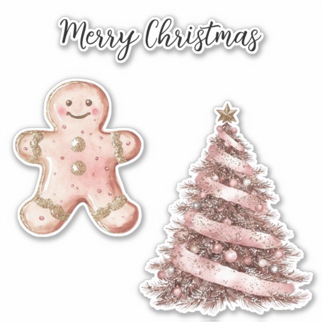 Rose Gold Weihnachtsbaum Gingerbrot Cookie Aufkleber (Vorderseite)