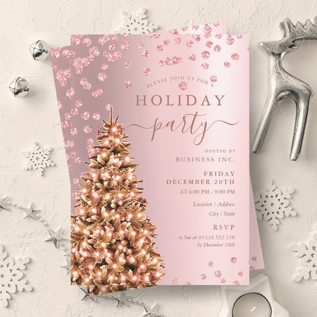 Rose Gold Weihnachtsbaum Winterbetrieb Urlaub Einladung (Rose Gold Christmas Tree Winter Company Holiday Invitation)