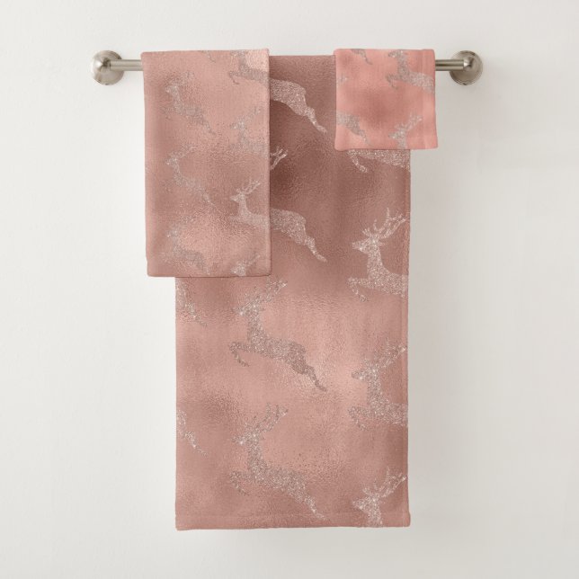 Rose Gold Weihnachtsmann Glitzer Look Badhandtuch Set (Insitu)