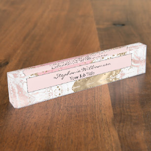 Rose Gold & Weiß Marmor Elegant Moderner Schreibti Namensplakette