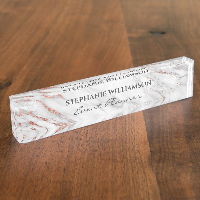 Rose Gold & Weiß Marmor Modernes Elegantes Namensplakette (Seite)