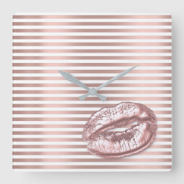 Rose Gold Weiße arabische Zahlen Kiss Lips Streife Quadratische Wanduhr