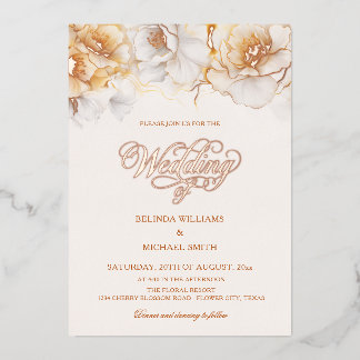 Rose Gold Weiße Blumen Folieneinladung