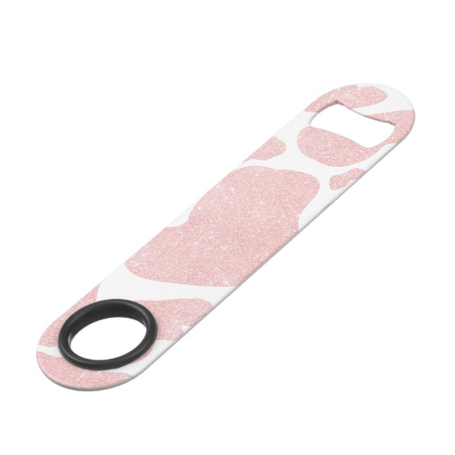 Rose Gold weiße große Kuh Spots Tiermuster Speed Flaschenöffner (Vorderseite Schrägansicht)