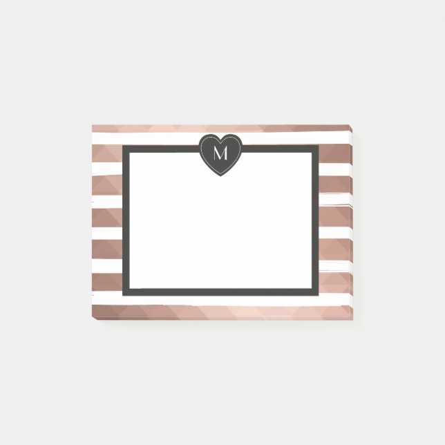 Rose Gold, weiße Streifen, schwarzes Monogramm Her Post-it Klebezettel (Vorderseite)