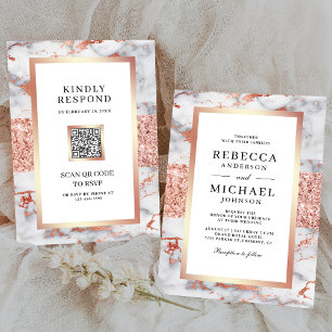 Rose Gold Weißer Marmor Alles in Einem QR-Code Hoc Einladung