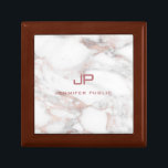 Rose Gold Weißer Marmor Elegante Monogramm Vorlage Erinnerungskiste<br><div class="desc">Rose Gold Weißer Marmor Elegant Monogram Template Schmuckkasten.</div>
