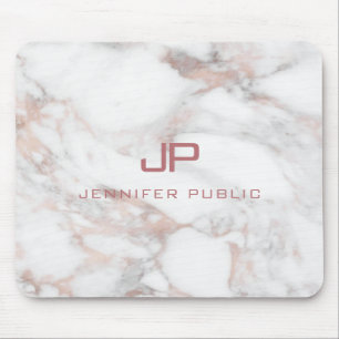 Rose Gold Weißer Marmor Moderne Monogramm-Vorlage Mousepad