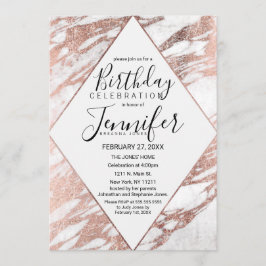 Rose Gold Weißer, moderner Marmor Geburtstag Einladung