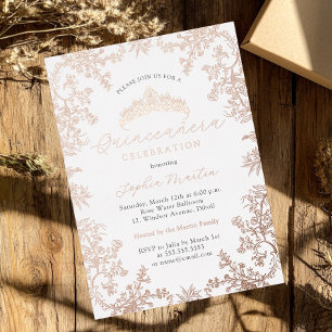 Rose Gold Weißer Rock Elegantes Vintages Quinceane Folieneinladung