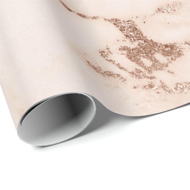 Rose Gold Weißes Korallenrot Carrara Marmorstein Geschenkpapier (Rolleneckpunkt)