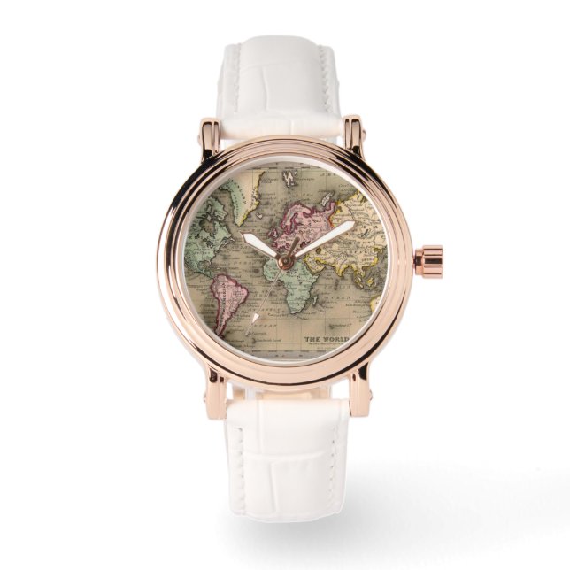 Rose Gold Weltkarte Uhr (Vorderseite)