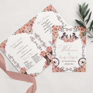 Rose Gold Western Charro Quinceañera Programme