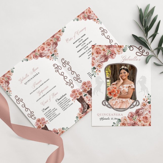 Rose Gold Western Charro Quinceañera Programme (Créateur téléchargé)