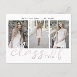 Rose Gold Whimsical Script Foto Abschluss Announ Ankündigungspostkarte