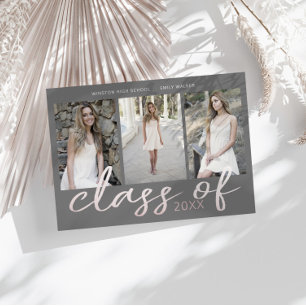 Rose Gold Whimsical Script Foto Abschluss Card Save The Date