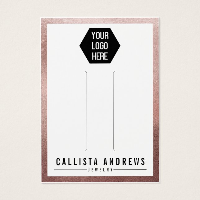 Rose Gold White Border Logoklappenkarte (Vorderseite)