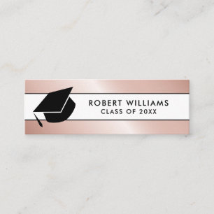 Rose Gold White Chic Grad Cap Abschluss Beilage Mini Visitenkarte