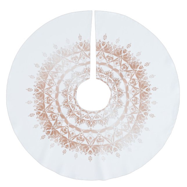 Rose Gold White Damask Mandala Polyester Weihnachtsbaumdecke (Vorderseite)