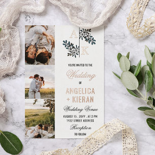 Rose Gold White Floral Monogram Fotos Wedding Foi Folieneinladung
