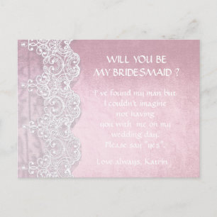 Rose Gold White Lace wird meine Bridesmaid sein Einladungspostkarte