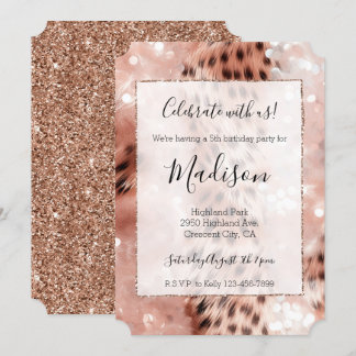 Rose Gold & White Leopard Glitz Stilvoller Glitzer Einladung