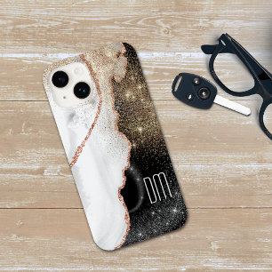 Rose Gold White Marble Glitzer Monogram Case Mate