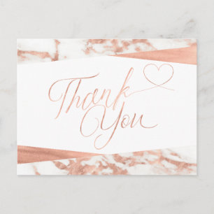 Rose Gold White Marble Script Vielen Dank Postkarte