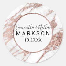 Rose Gold White Modern Marble Wedding Stickers