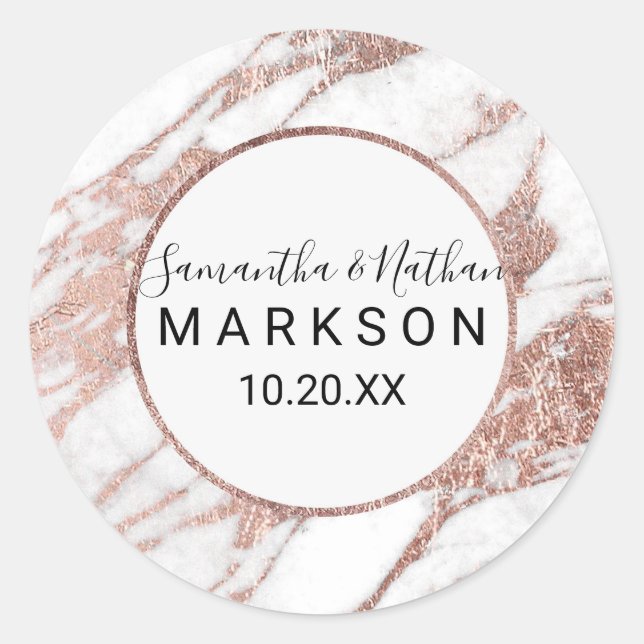 Rose Gold White Modern Marble Wedding Stickers (Vorderseite)