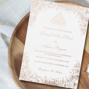 Rose Gold White Verzierte Aufnahme muslimischer Ho Folieneinladung