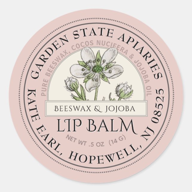 Rose Gold Wildblume Lip Balm Label Runder Aufkleber (Vorderseite)