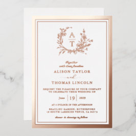 Rose Gold Wildblume Wappen Monogram Wedding Real Folieneinladung