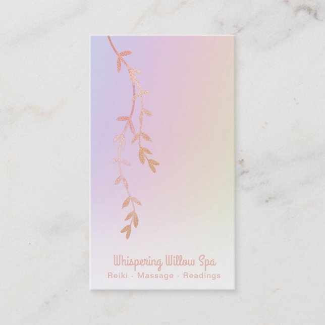 *~* Rose Gold Willow Tree Branch Blätter Regenboge Visitenkarte (Vorderseite)