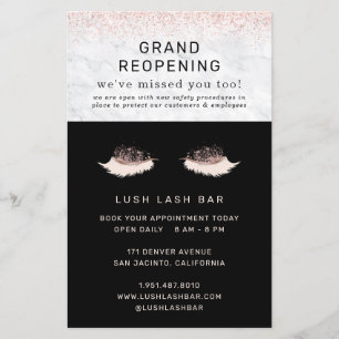 Rose Gold Wimpernsalon Wiedereröffnung Covid-Siche Flyer